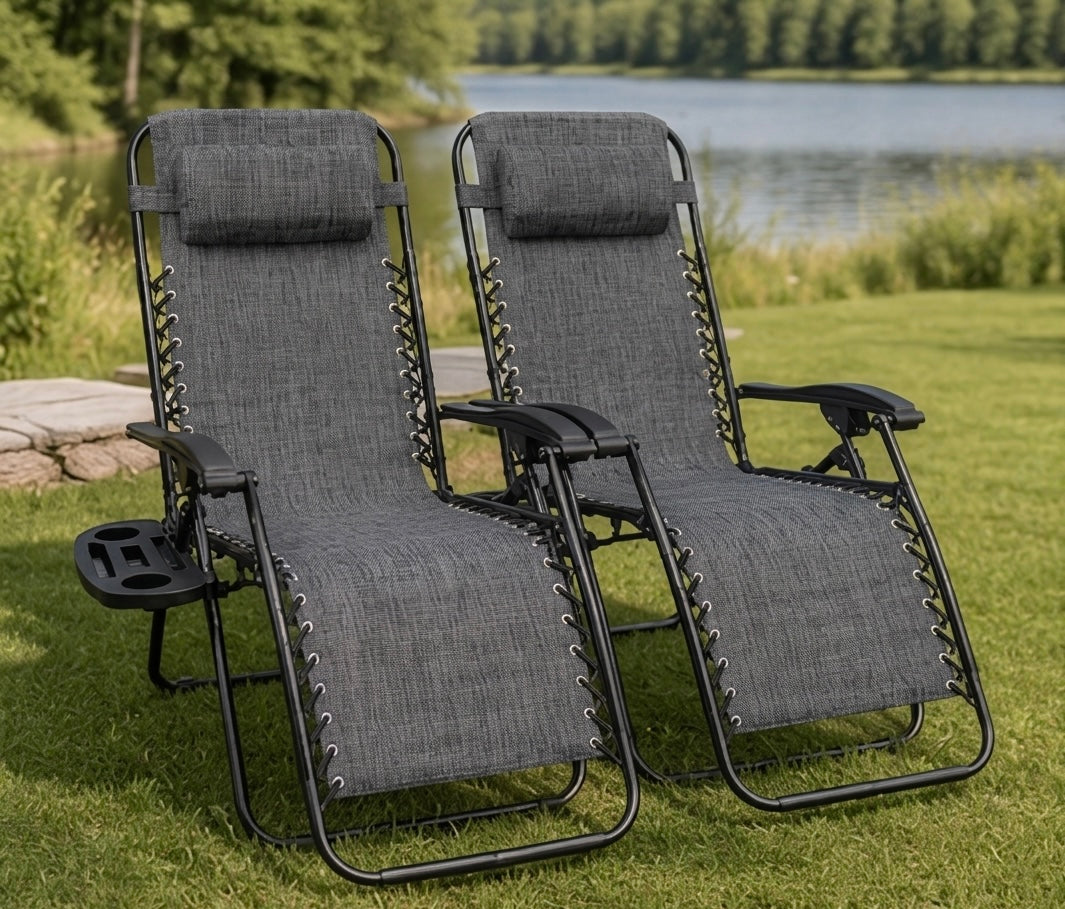 Adjustable Zero Gravity Recliner Chairs Set of 2 for Outdoor Patio & Poolside
