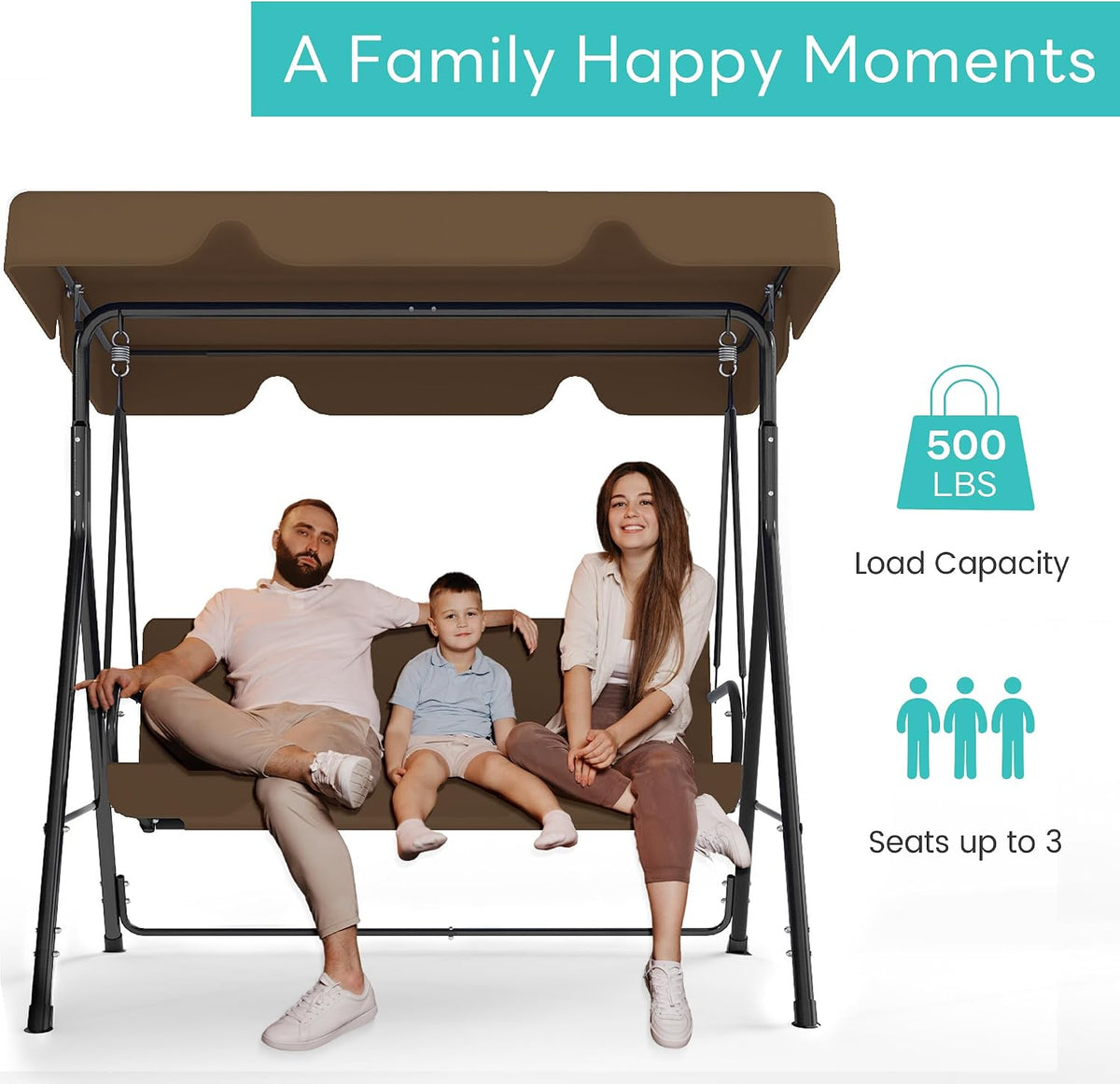 3-Seat Patio Swing with Canopy – Coffee Brown