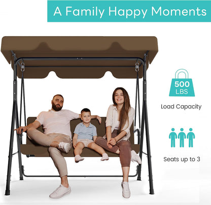 3-Seat Patio Swing with Canopy – Coffee Brown