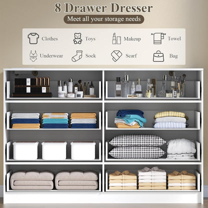 8-Drawer LED Dresser with Charging Station – White