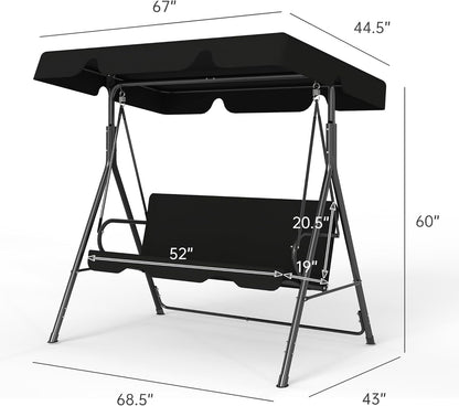 3-Seat Patio Swing with Canopy – Black
