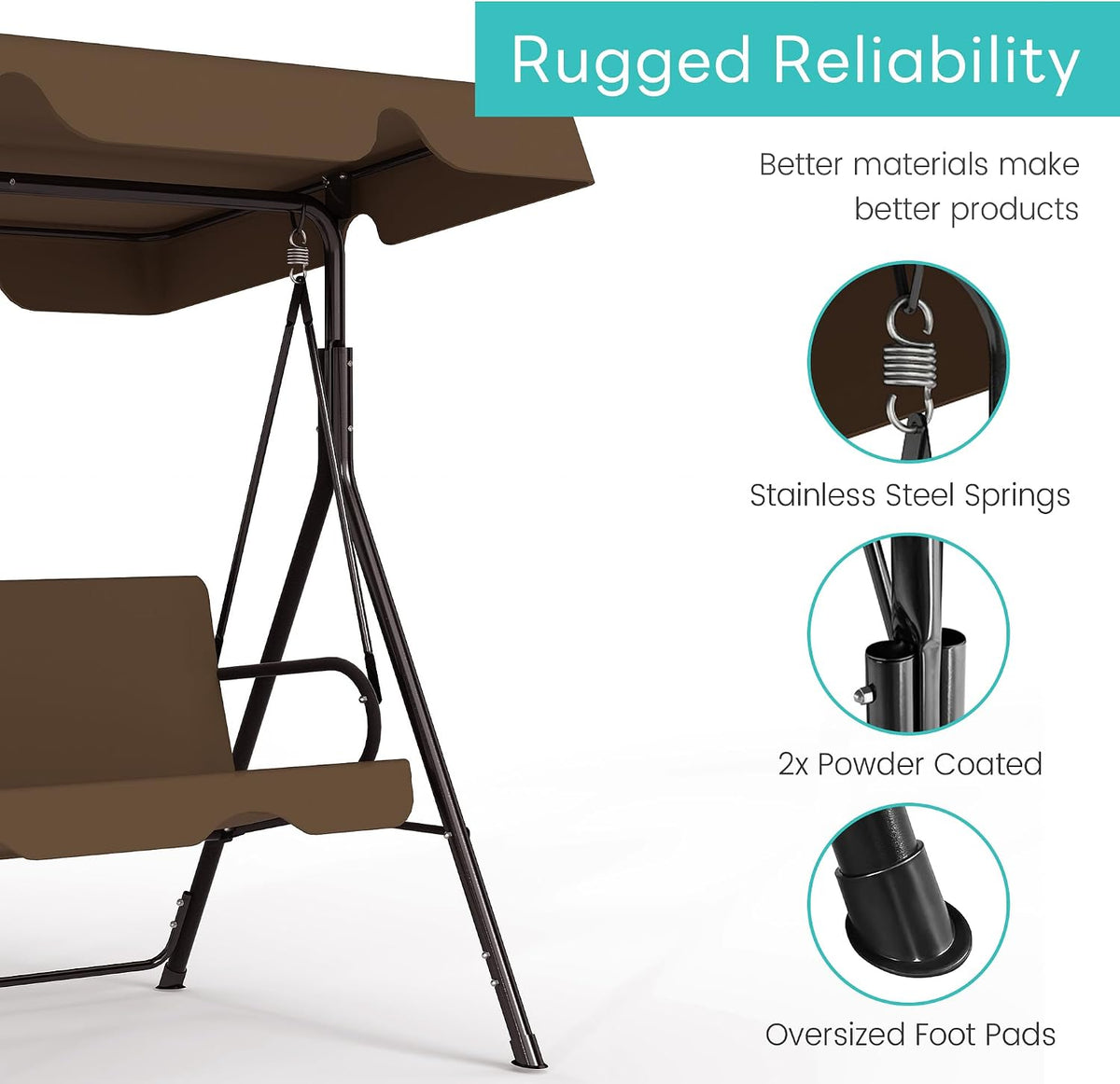 3-Seat Patio Swing with Canopy – Coffee Brown