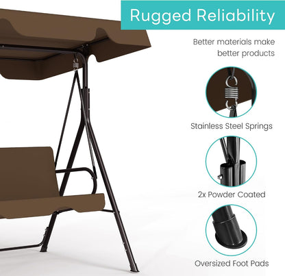 3-Seat Patio Swing with Canopy – Coffee Brown