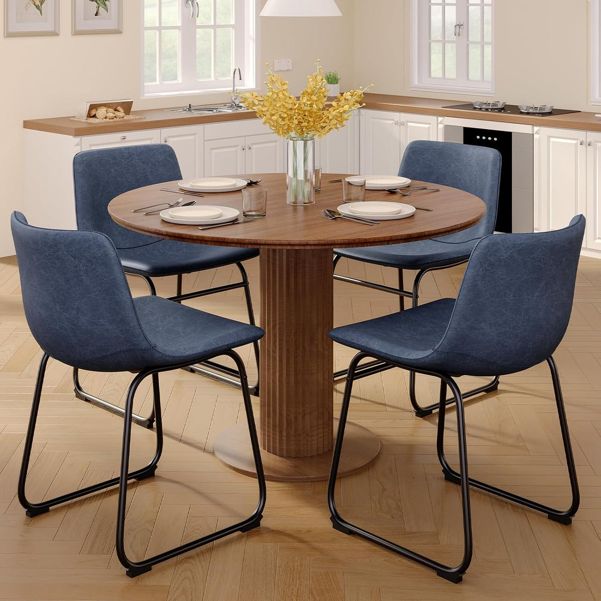 PU Leather Dining Chairs – Blue