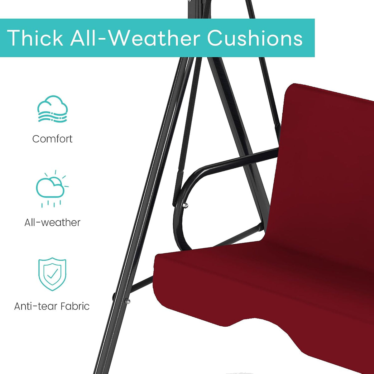 3-Seat Patio Swing with Canopy – Red