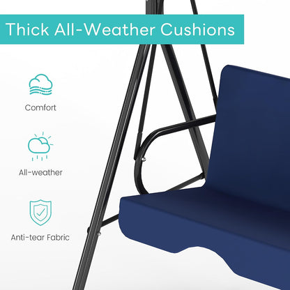 3-Seat Patio Swing with Canopy – Blue