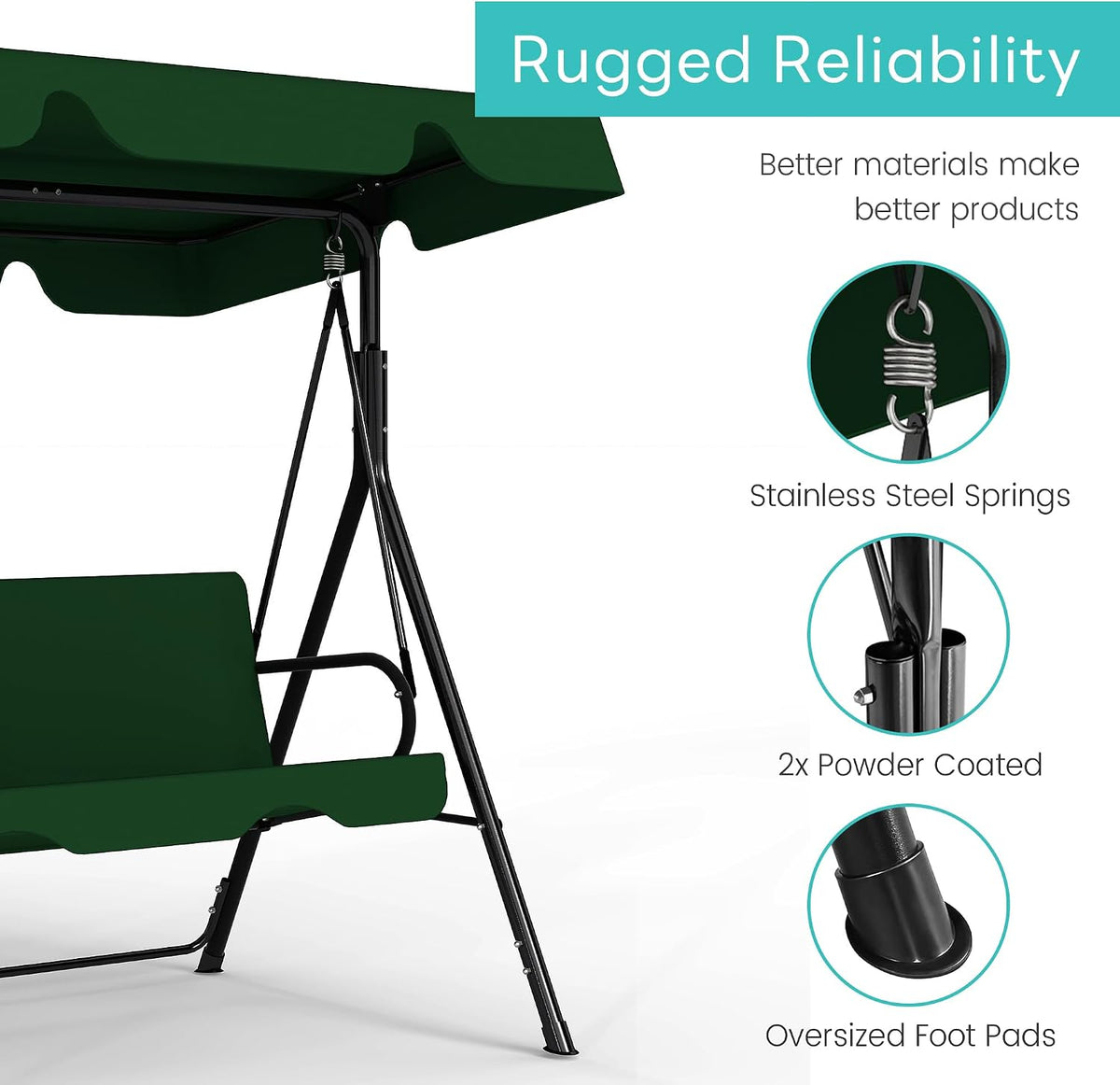 3-Seat Patio Swing with Canopy – Green
