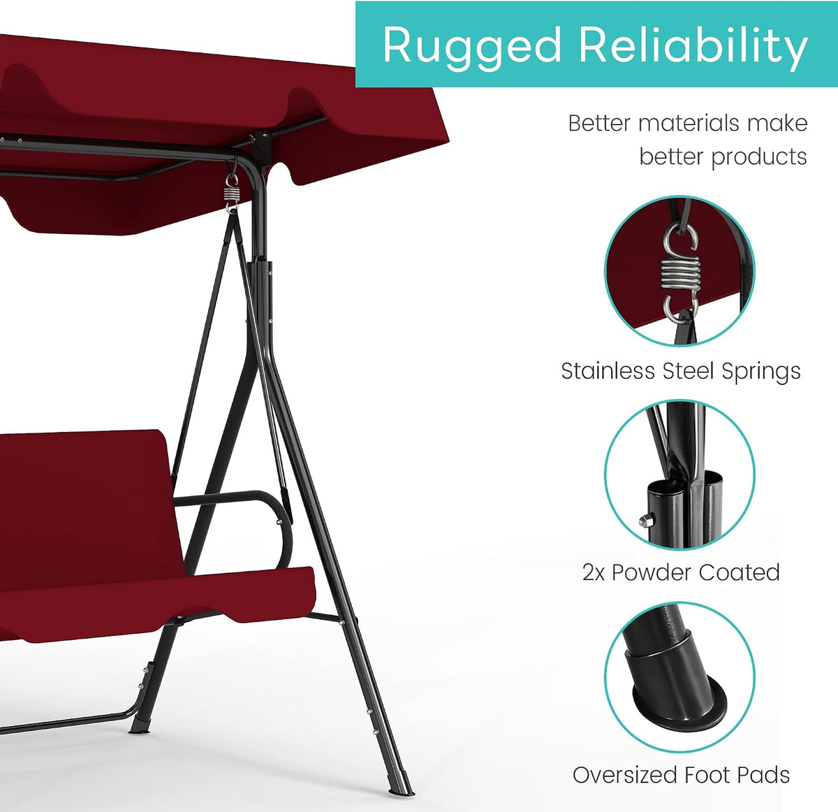 3-Seat Patio Swing with Canopy – Red