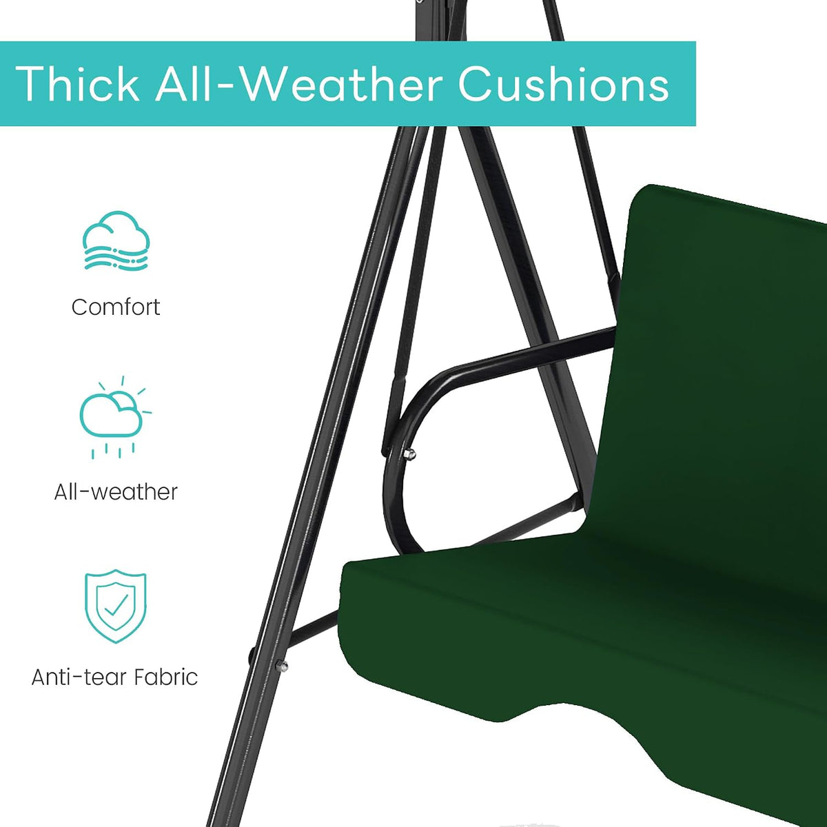 3-Seat Patio Swing with Canopy – Green