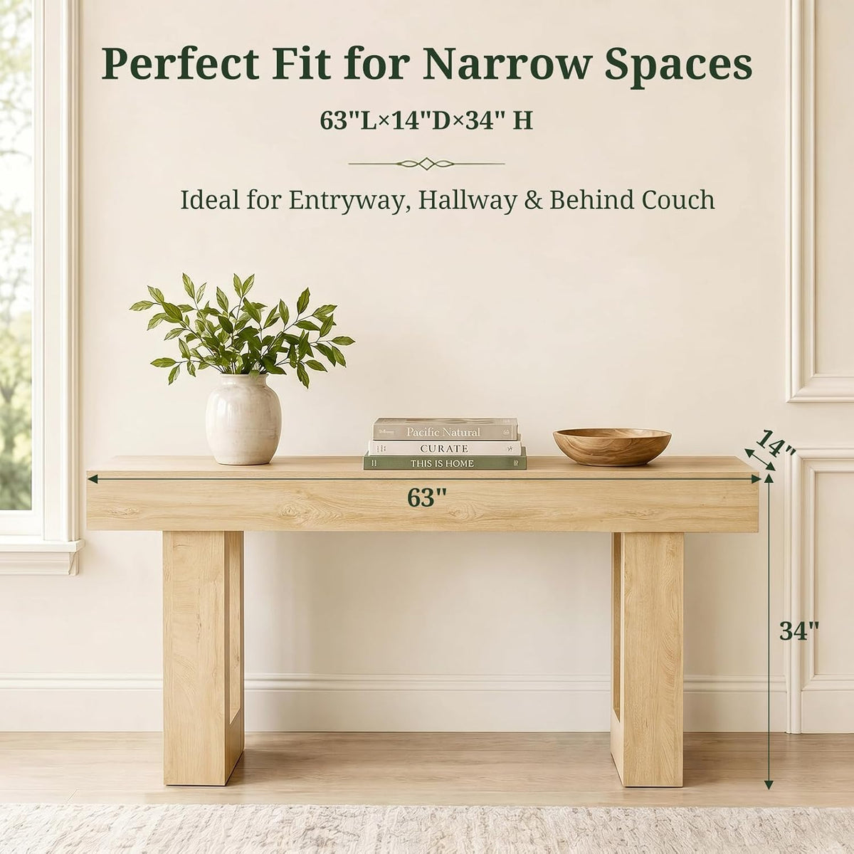 63-Inch Farmhouse Console Table – Light Natural