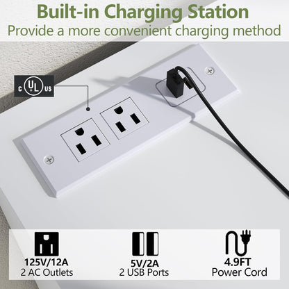 8-Drawer LED Dresser with Charging Station – White