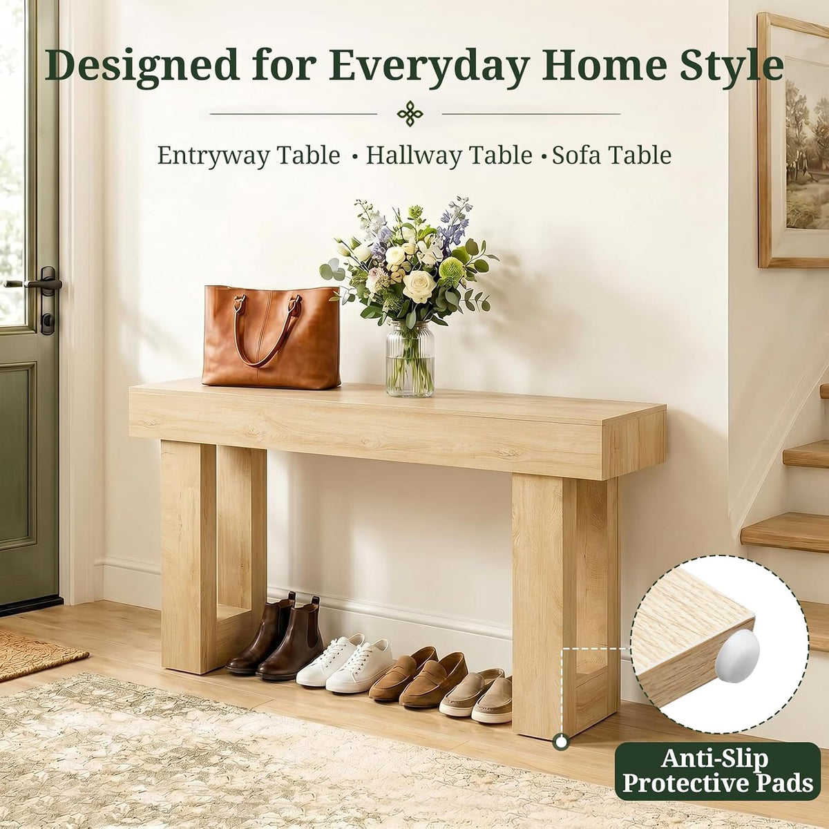 63-Inch Farmhouse Console Table – Light Natural