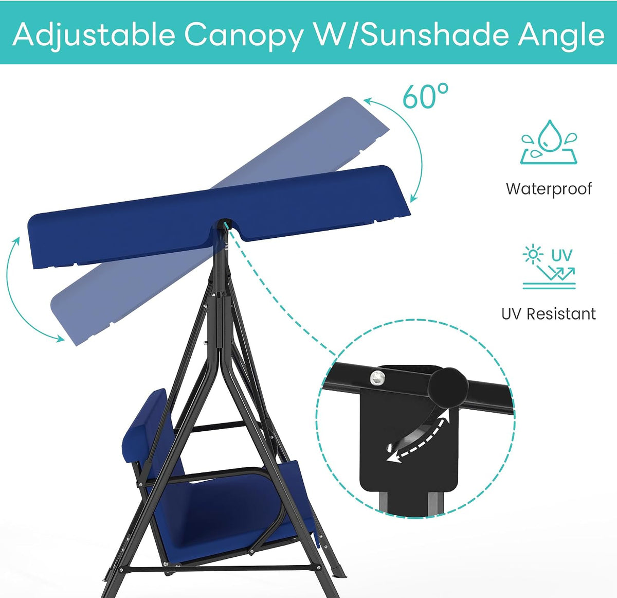 3-Seat Patio Swing with Canopy – Blue