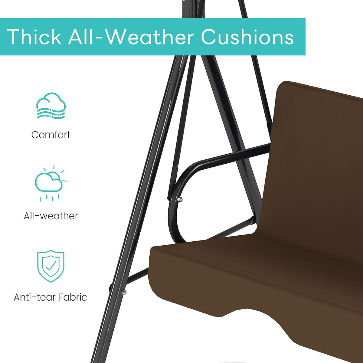 3-Seat Patio Swing with Canopy – Coffee Brown