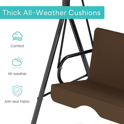 3-Seat Patio Swing with Canopy – Coffee Brown