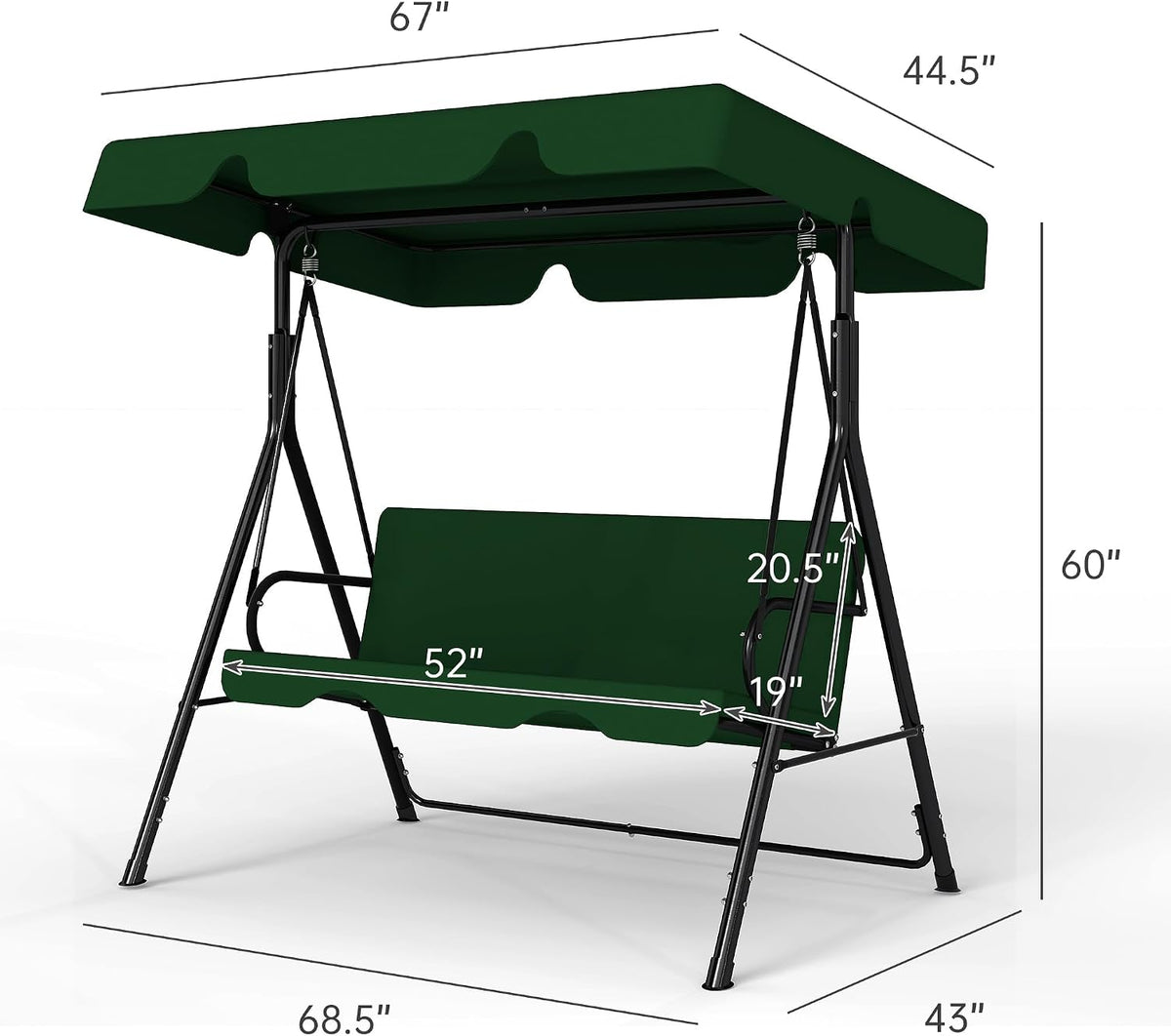 3-Seat Patio Swing with Canopy – Green
