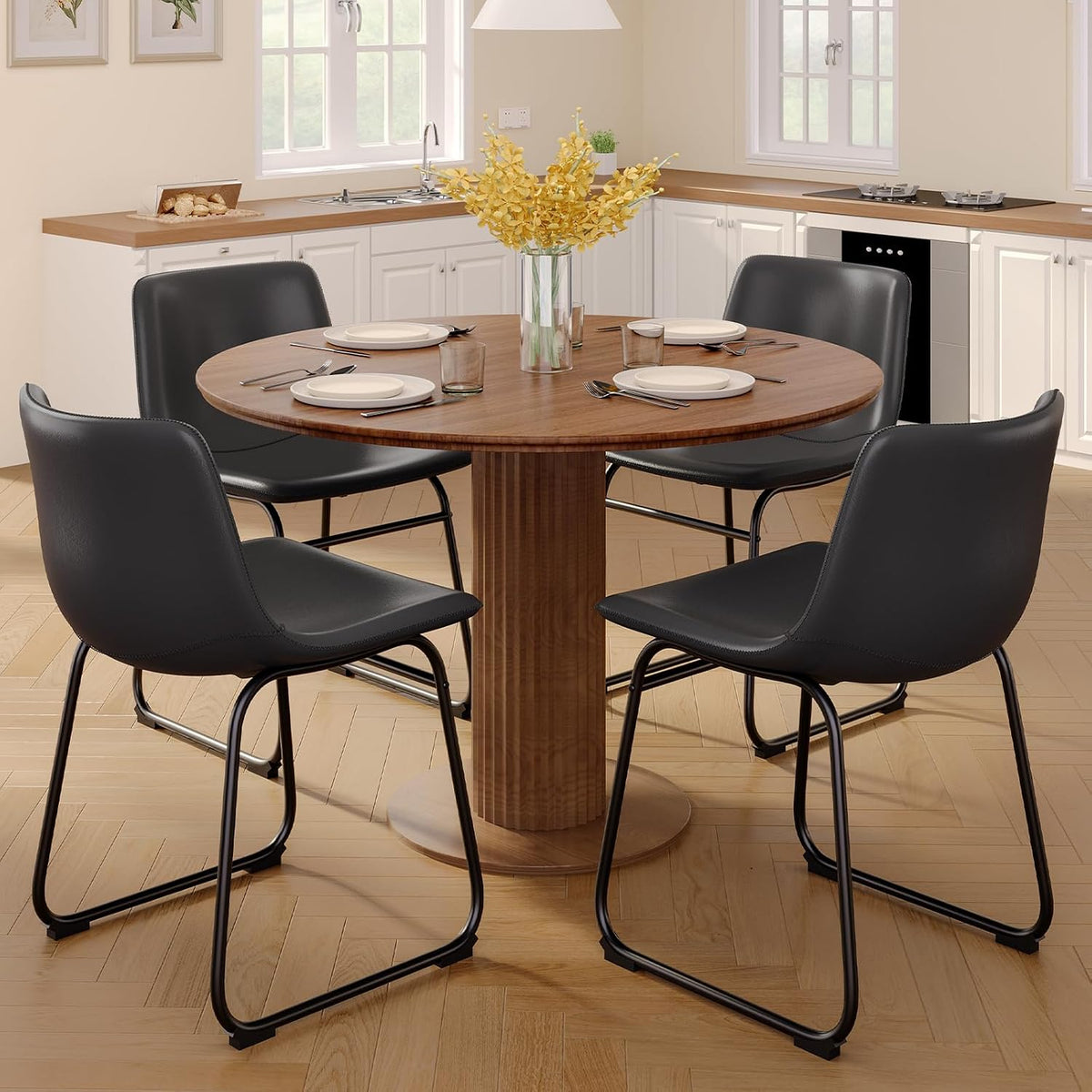 PU Leather Dining Chairs – Black
