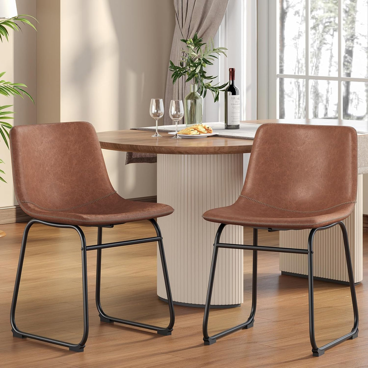 PU Leather Dining Chairs – Dark Brown