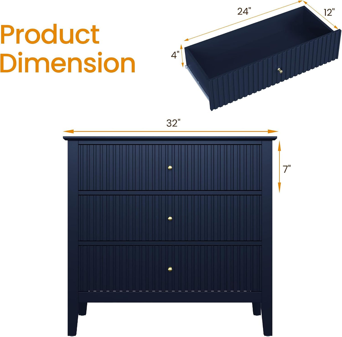 Fluted Oversized Nightstand – Blue