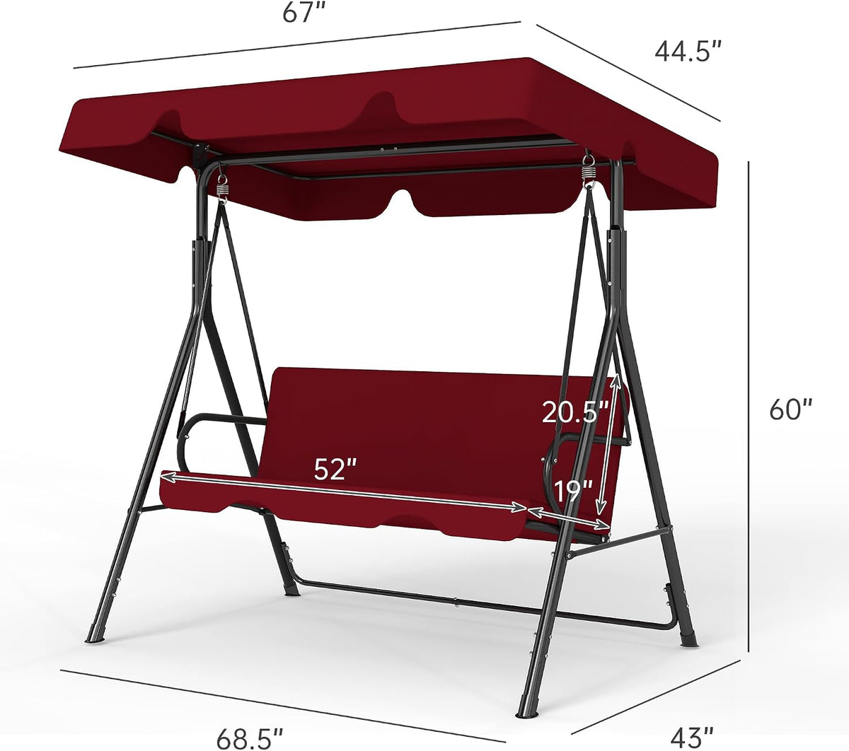 3-Seat Patio Swing with Canopy – Red