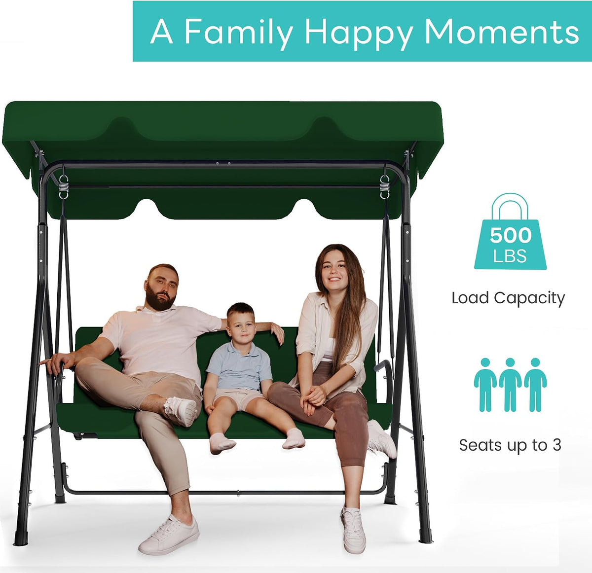 3-Seat Patio Swing with Canopy – Green