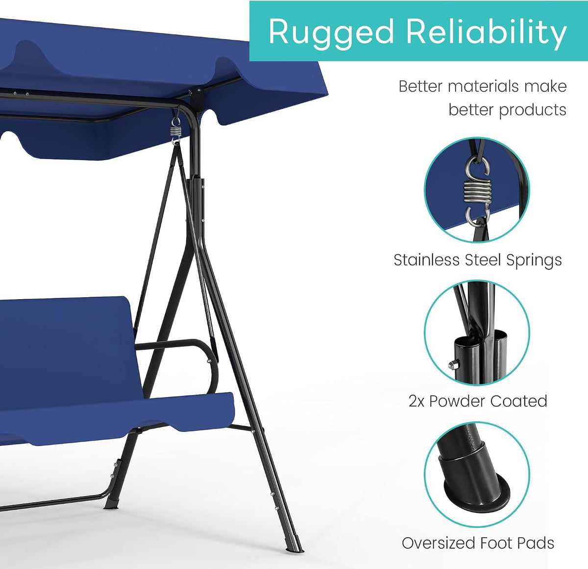 3-Seat Patio Swing with Canopy – Blue