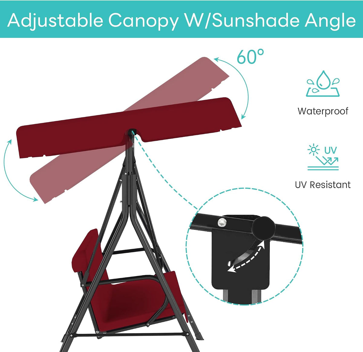 3-Seat Patio Swing with Canopy – Red
