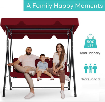 3-Seat Patio Swing with Canopy – Red