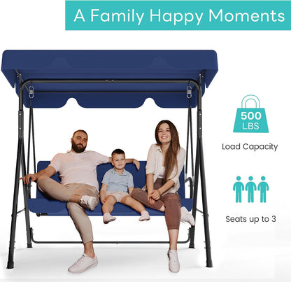 3-Seat Patio Swing with Canopy – Blue
