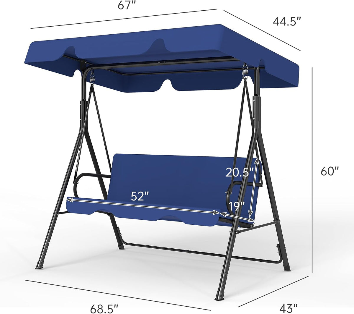 3-Seat Patio Swing with Canopy – Blue