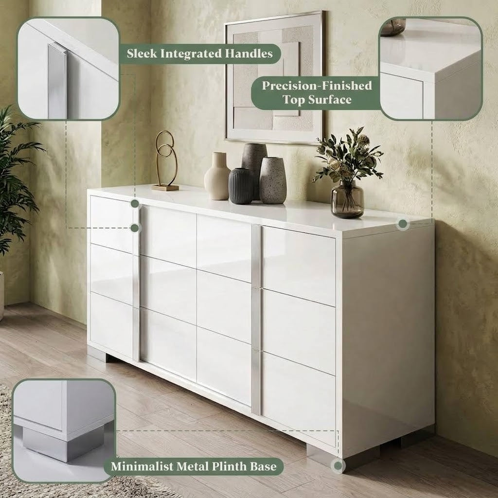 54-inch White High-Gloss Modern 6-Drawer Dresser & Storage Chest for Bedroom, view 7