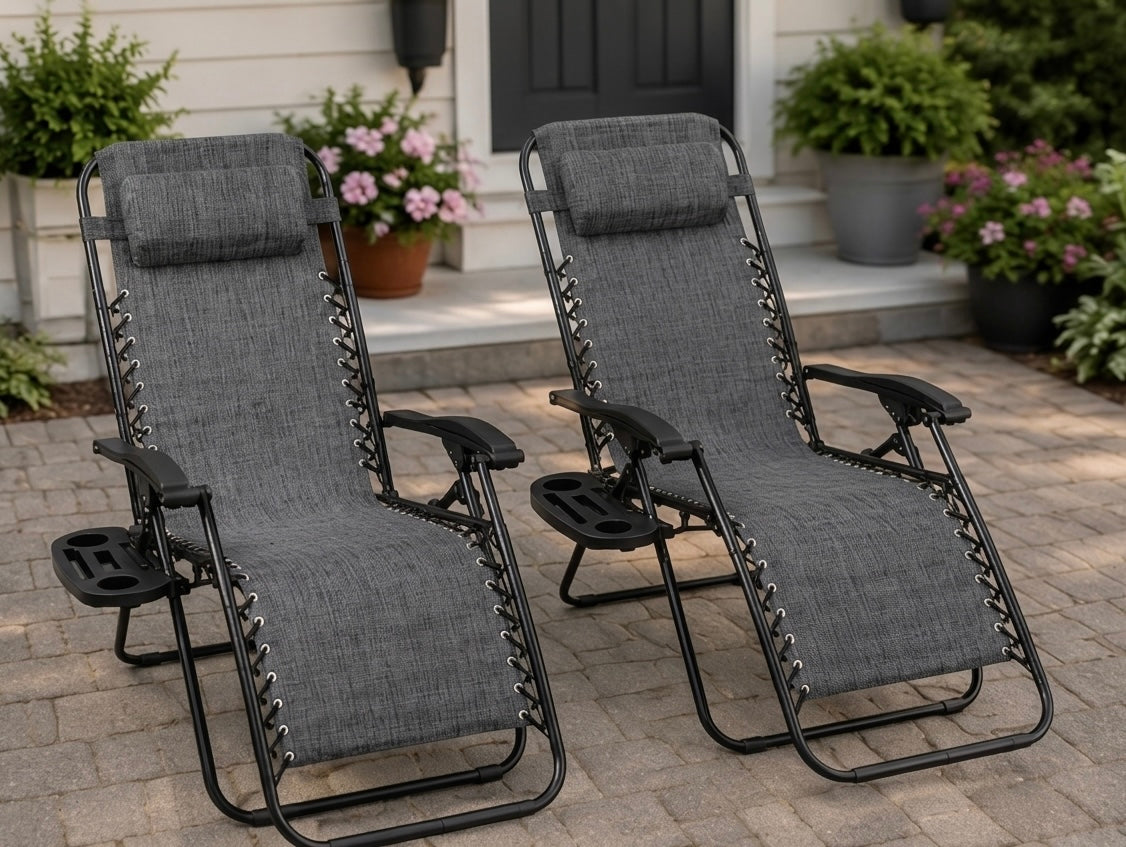 Adjustable Zero Gravity Recliner Chairs Set of 2 for Outdoor Patio & Poolside