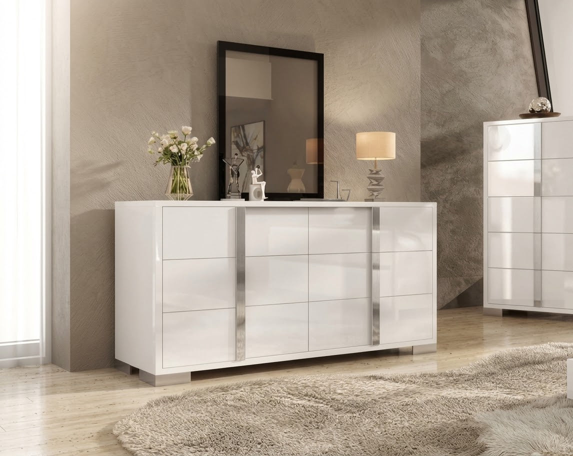 54-inch White High-Gloss Modern 6-Drawer Dresser & Storage Chest for Bedroom, view 2