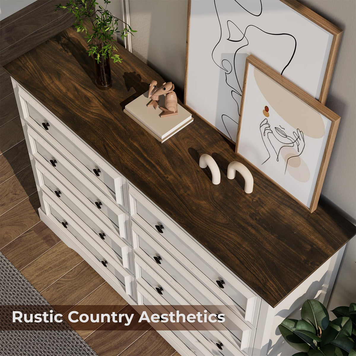 Antique White Modern Farmhouse 8-Drawer Dresser | Two-Tone Bedroom Furniture