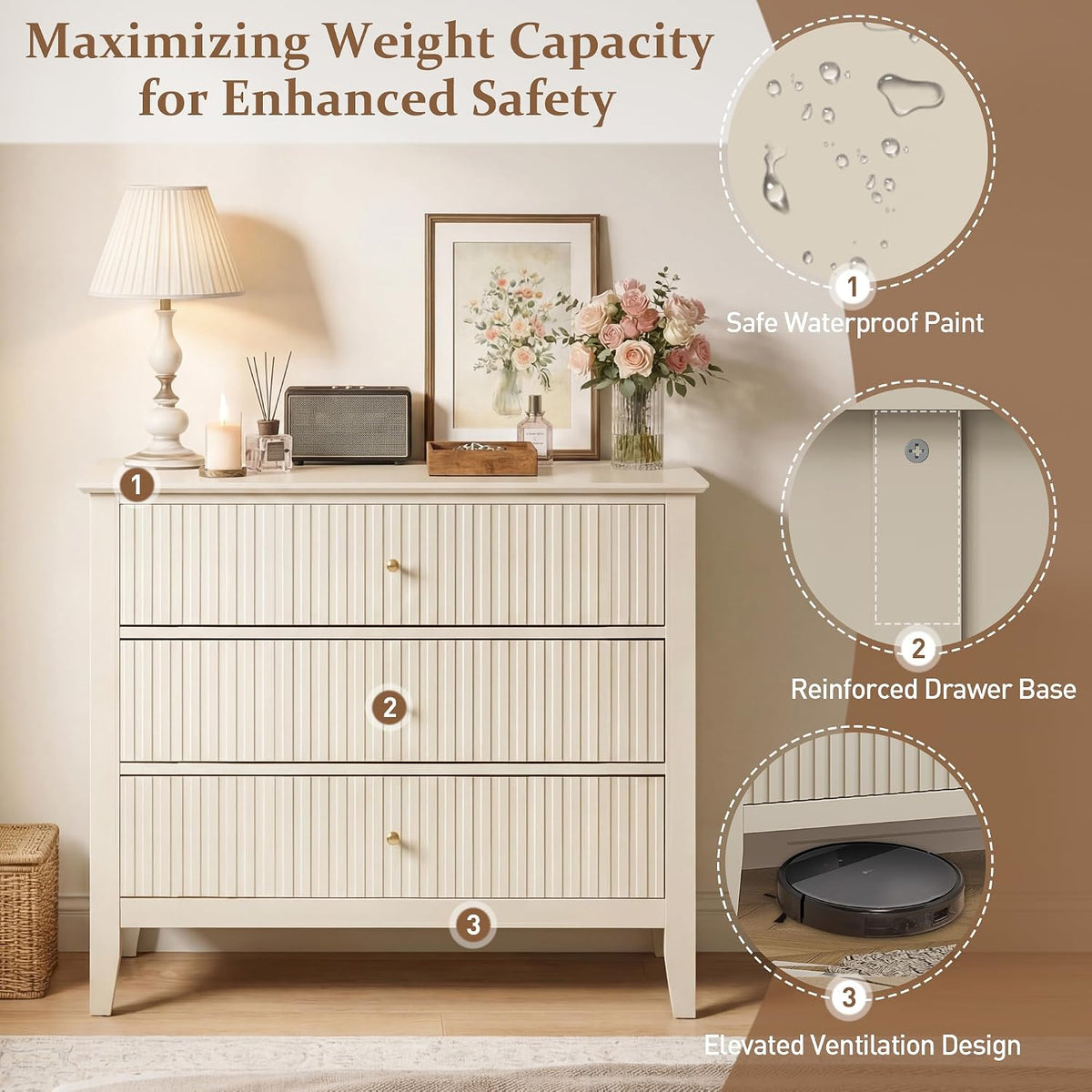Fluted Oversized Nightstand – Beige