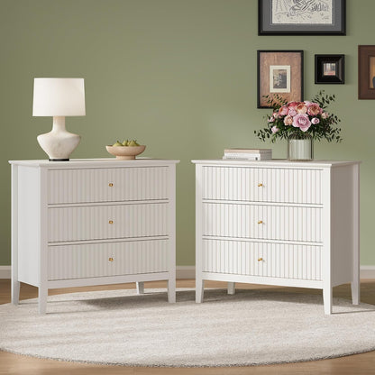 Fluted Oversized Nightstand – White – Set of 2