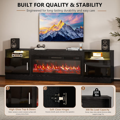 70-Inch Fireplace TV Stand – Black