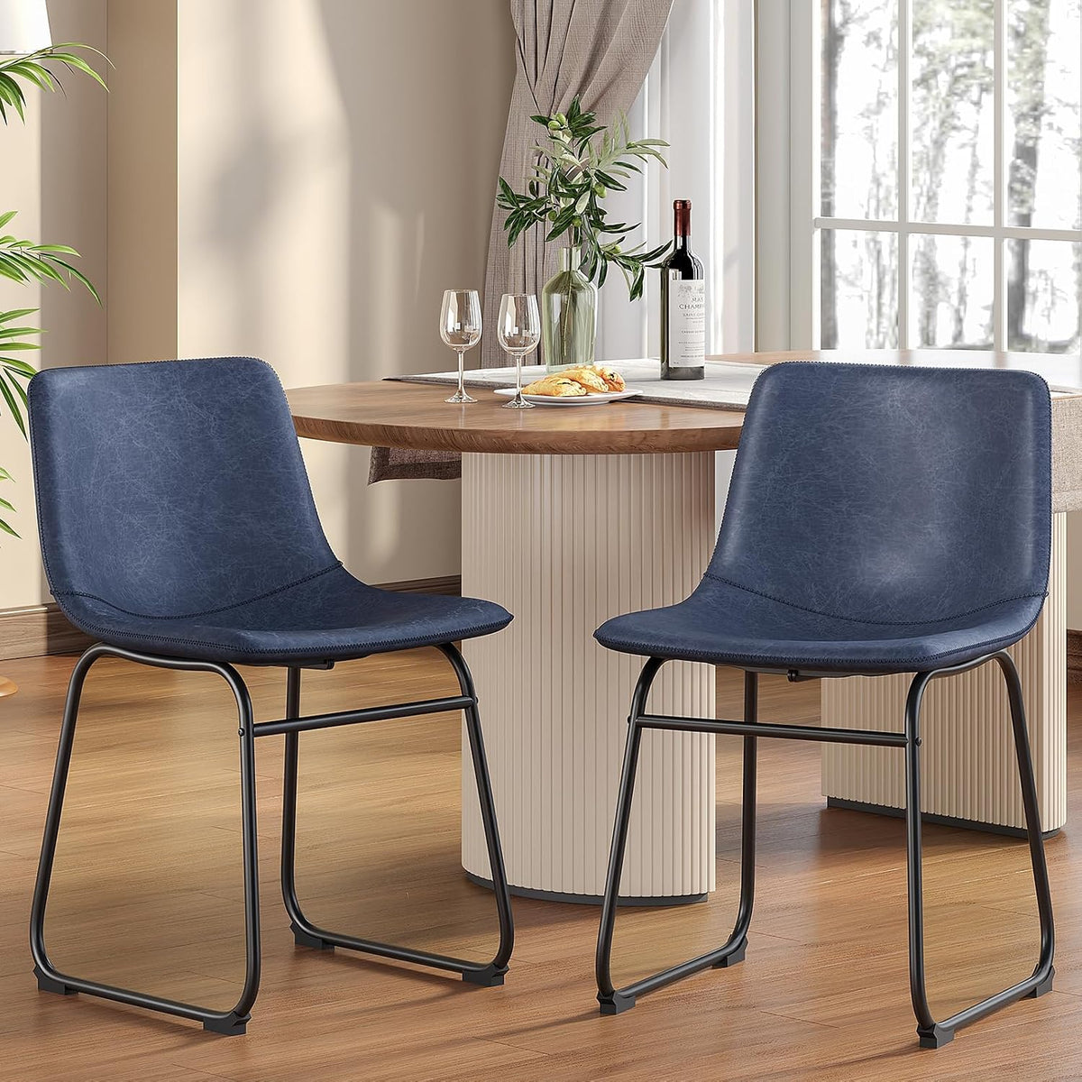 PU Leather Dining Chairs – Blue