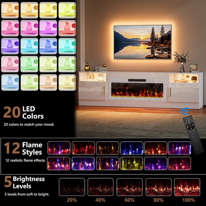 70-Inch Fireplace TV Stand – White with White Fireplace