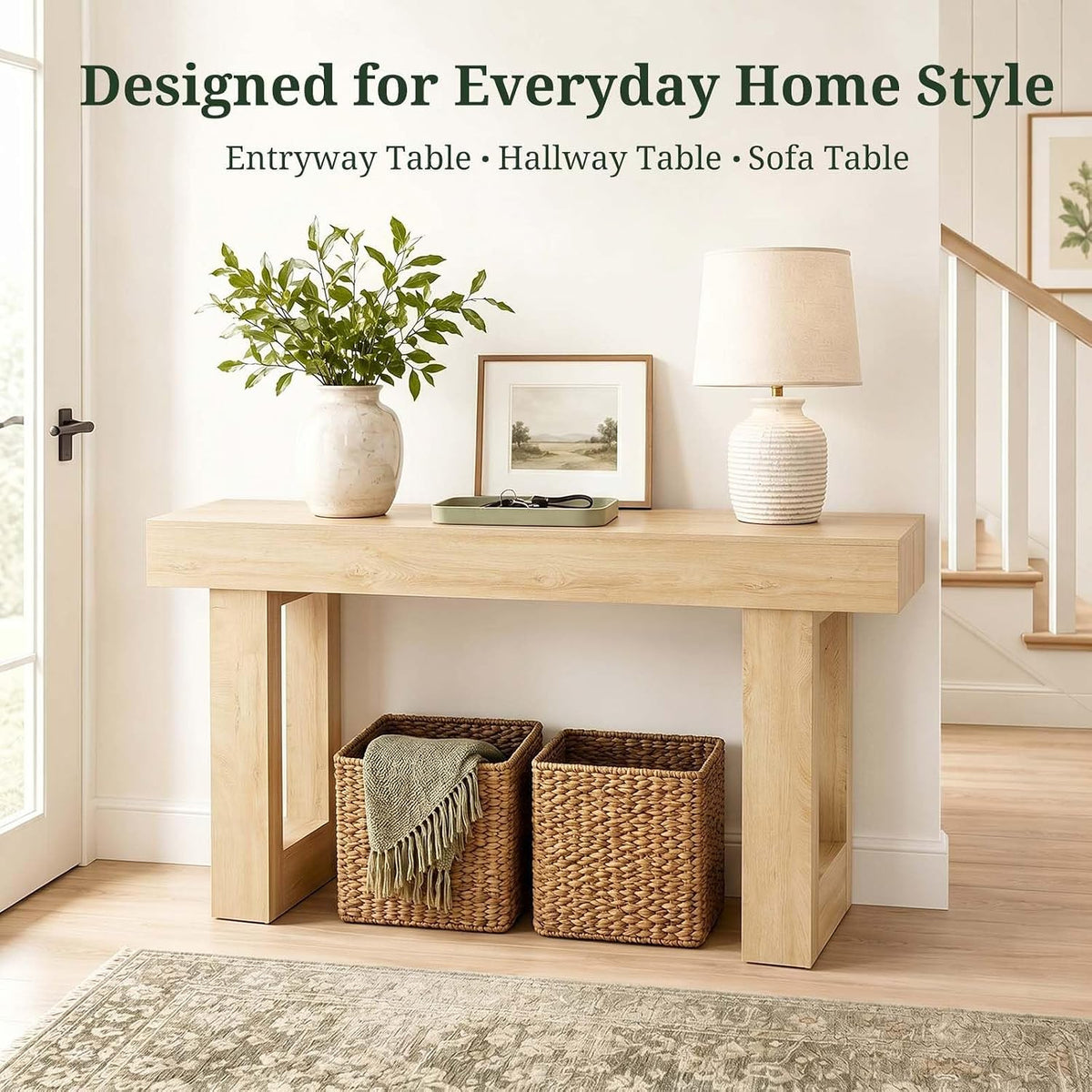 63-Inch Farmhouse Console Table – Light Natural