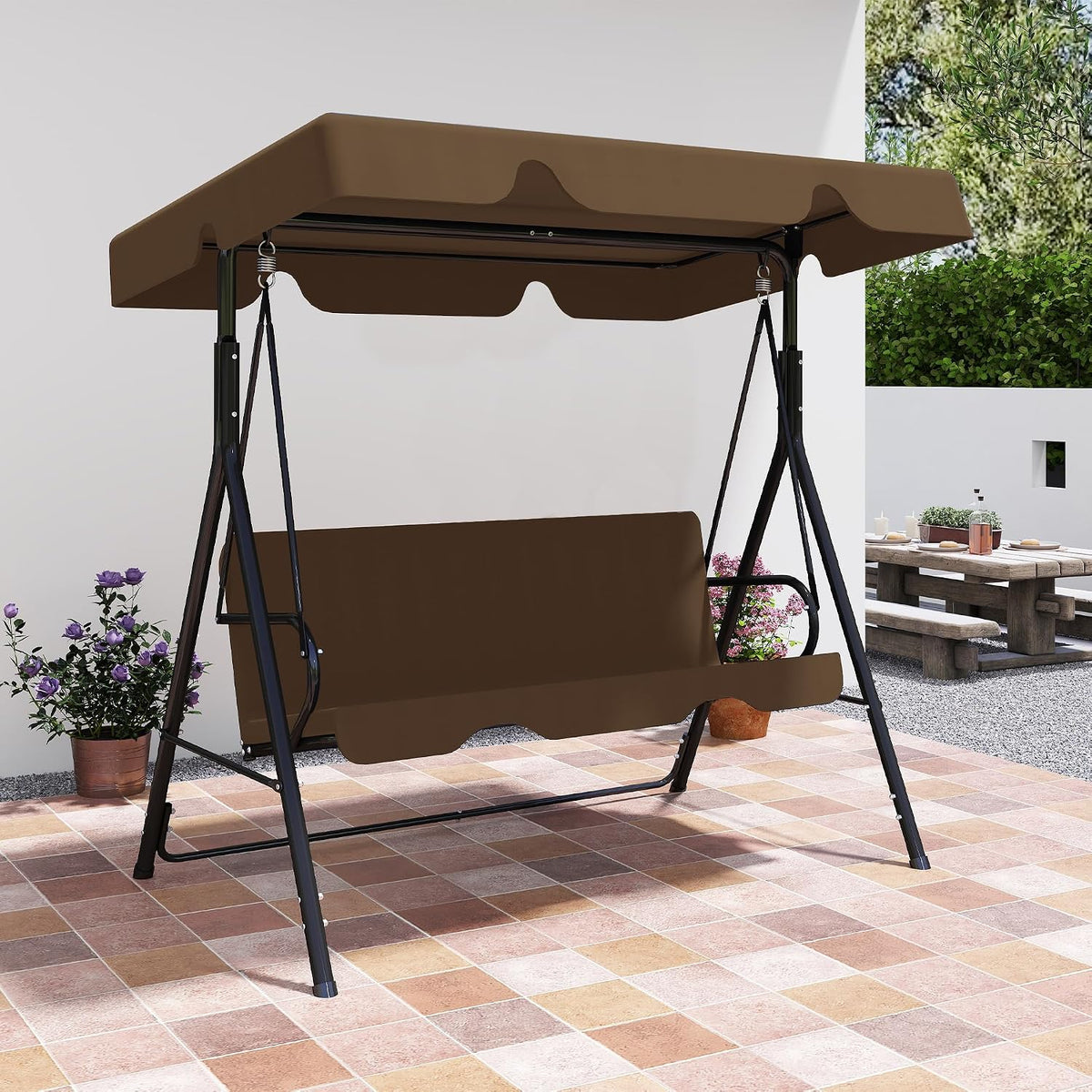 3-Seat Patio Swing with Canopy – Coffee Brown