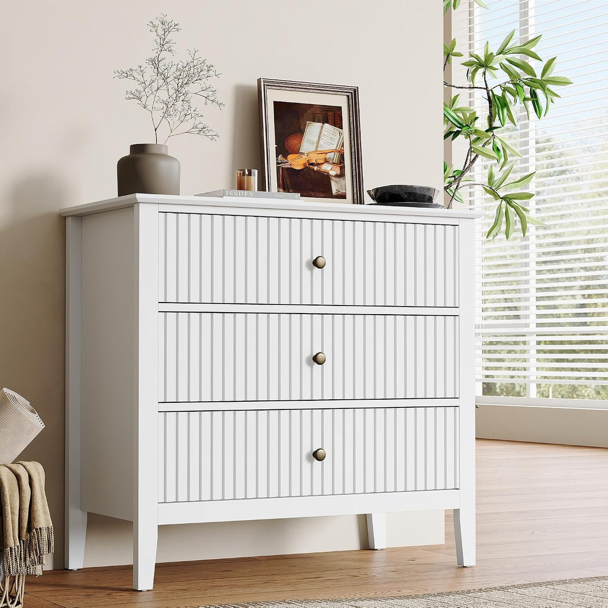 Fluted Oversized Nightstand – White – Single