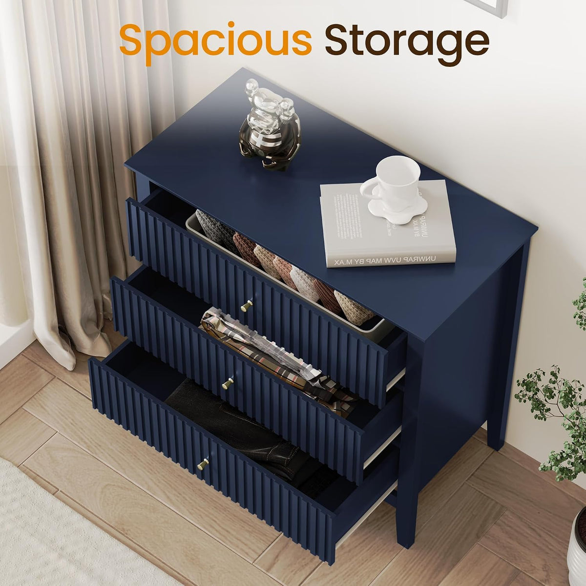 Fluted Oversized Nightstand – Blue