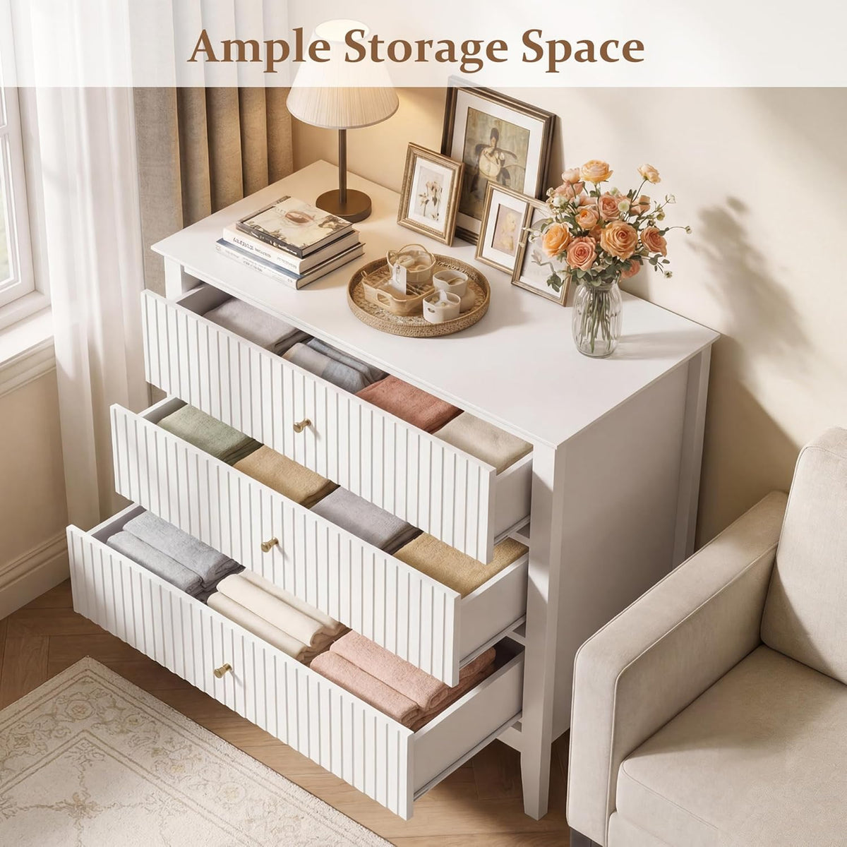 Fluted Oversized Nightstand – White
