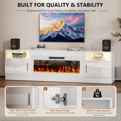 70-Inch Fireplace TV Stand – White with White Fireplace