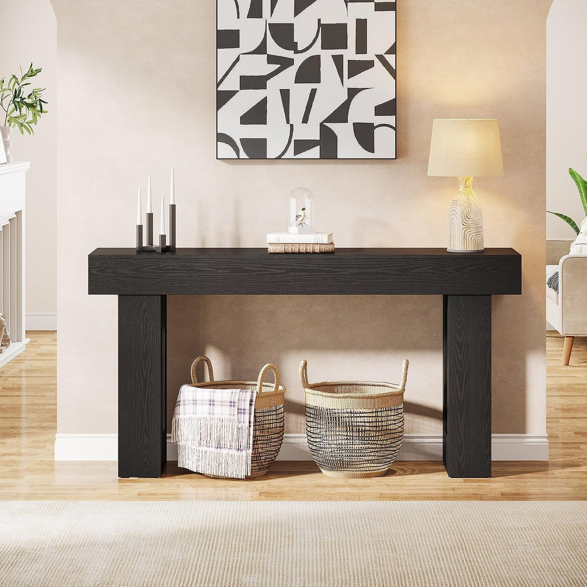 63-Inch Farmhouse Console Table – Black
