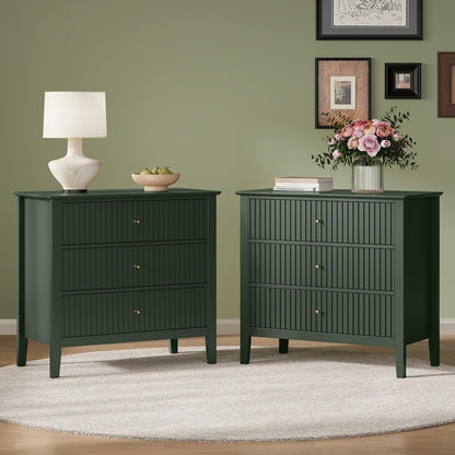 Fluted Oversized Nightstand – Green – Set of 2