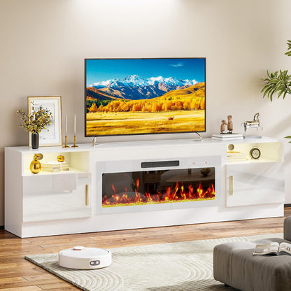 70-Inch Fireplace TV Stand – White with White Fireplace