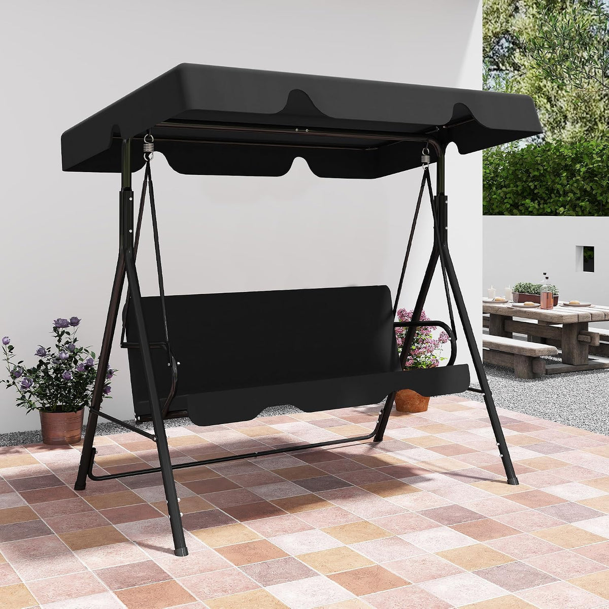 3-Seat Patio Swing with Canopy – Black