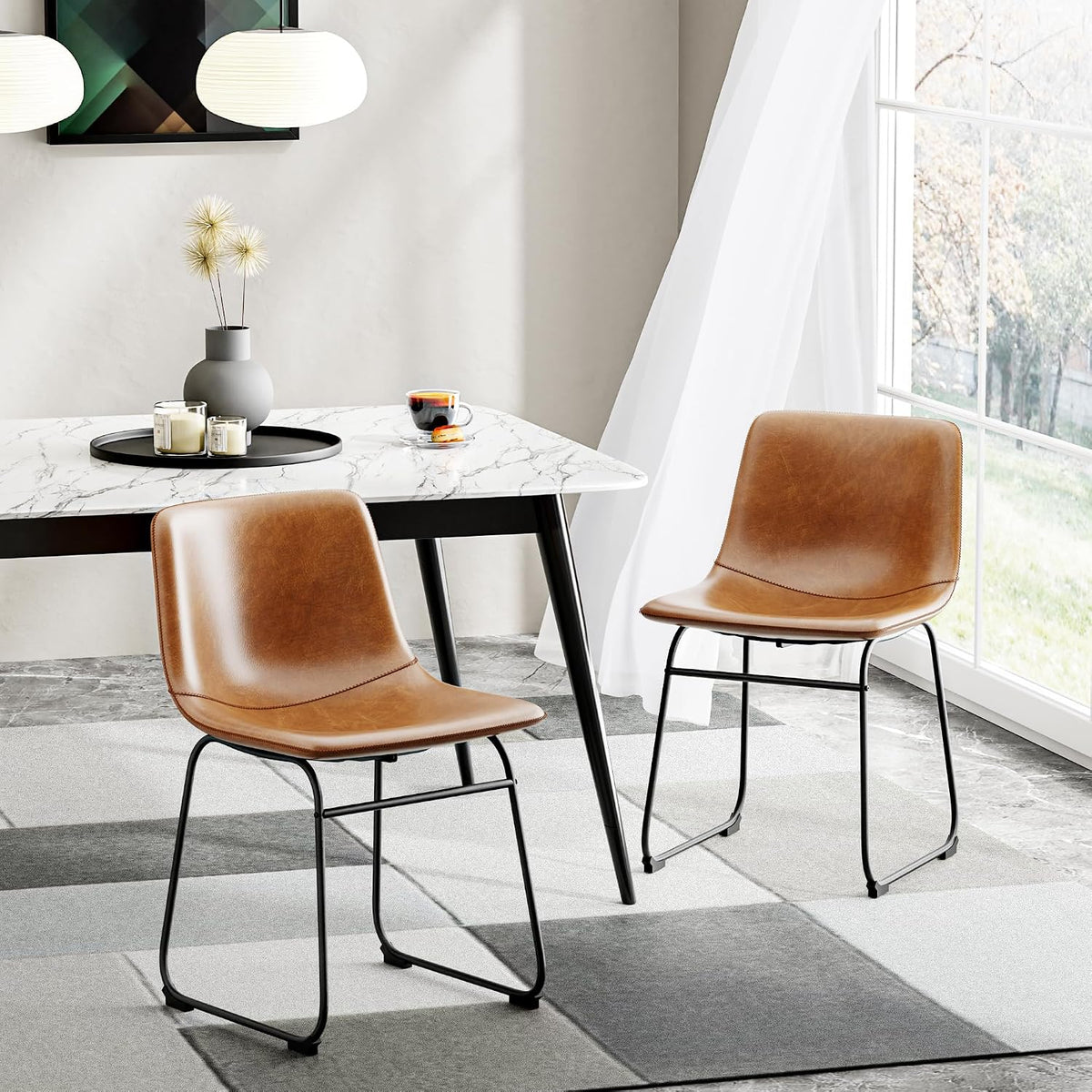 PU Leather Dining Chairs – Brown